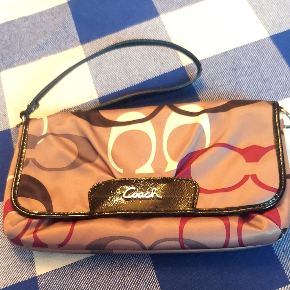 Coach Brown and Purple Clutch with Signature Design